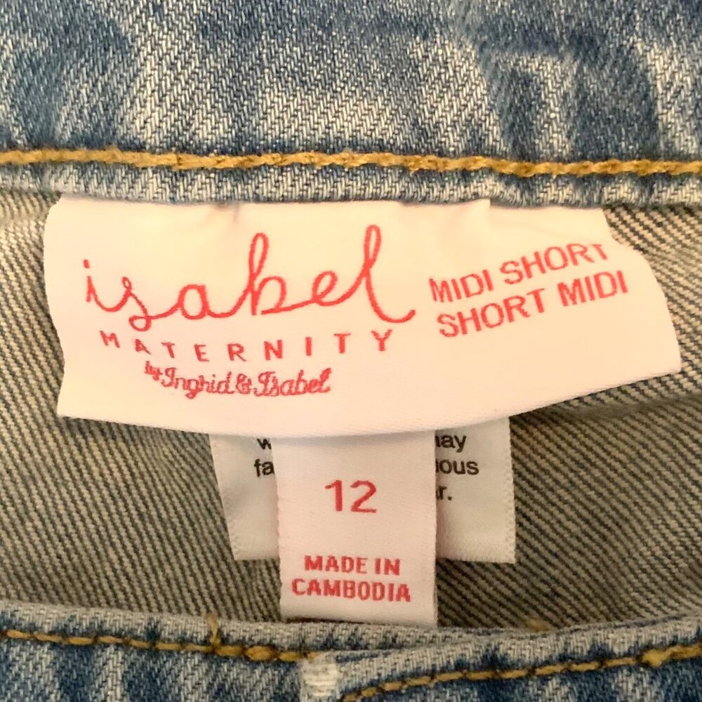 Isabel Maternity Side Panel Midi Maternity Jean Shorts Size 12/31 Under Belly - Picture 7 of 12
